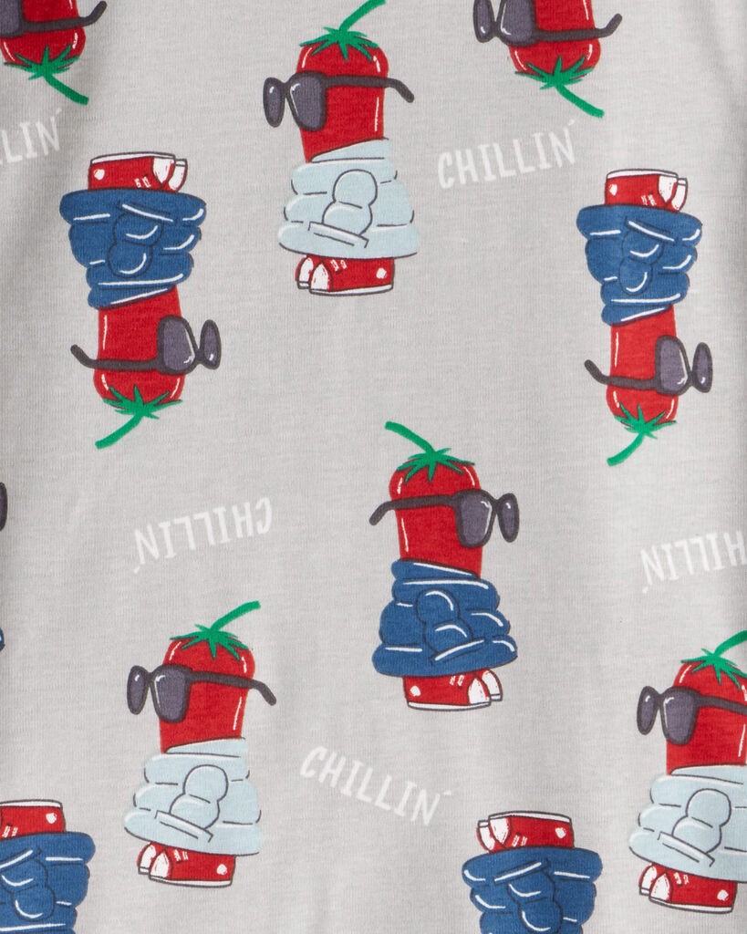 slide 2 of 4, Carter's Carters Boys Chili Pepper Print 100% Cotton Long-Sleeve Snug Fit 4-Piece Pajamas - Blue Blue/Grey 14, 4 pc