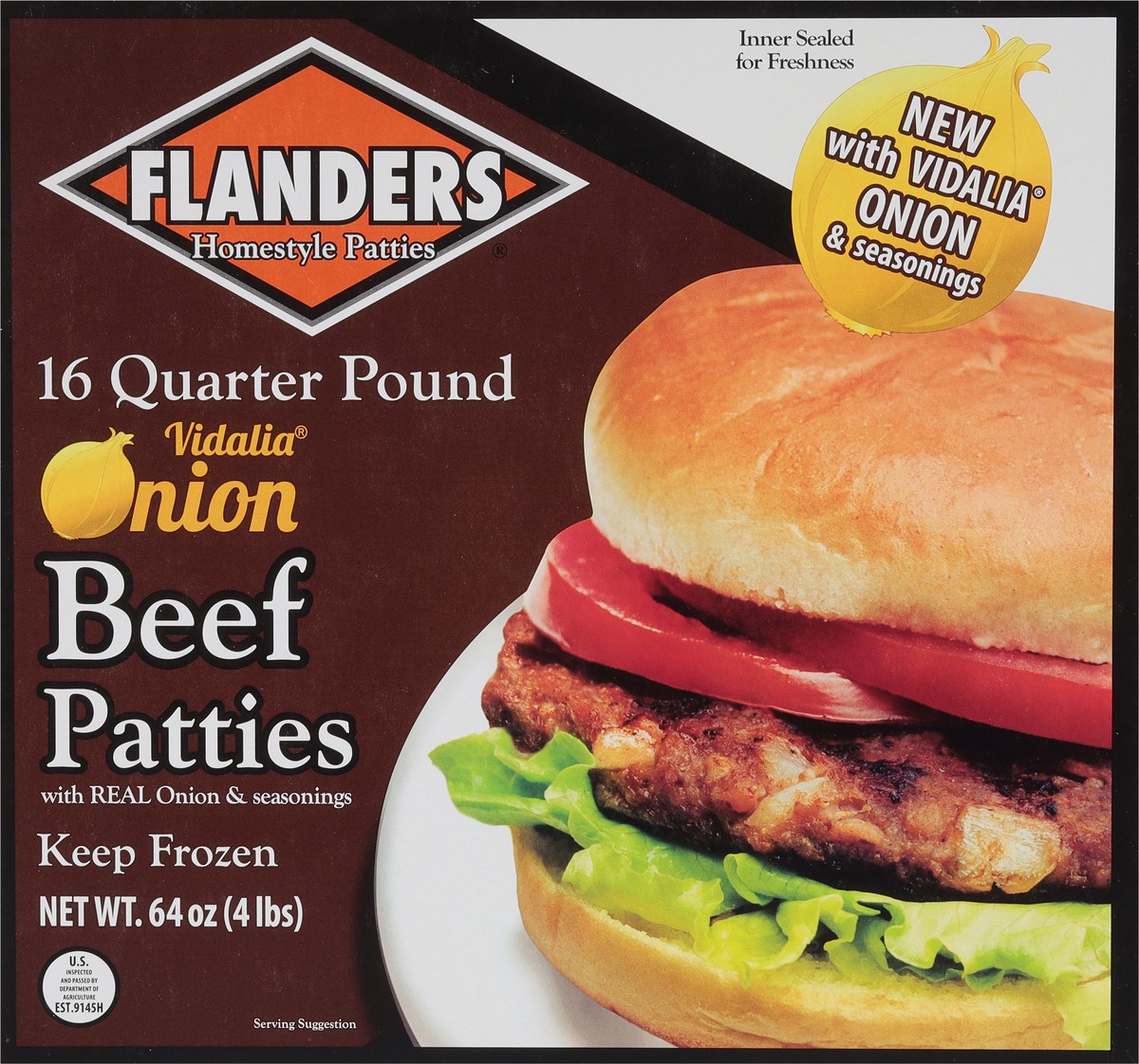 slide 6 of 11, Flanders Quarter Pound Vidalia Onion Beef Patties with Real Onion & Seasonings 16 ea, 16 ct