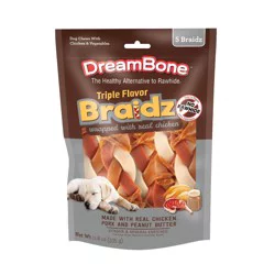 DreamBone Triple Flavor Braidz Wrapped With Chicken, Rawhide-Free Chews For Dogs