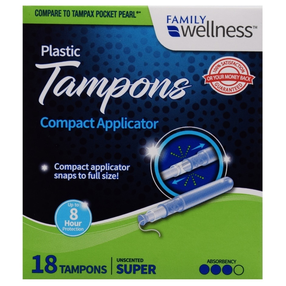 slide 1 of 1, Family Wellness Super Absorbency Plastic Tampons, 16 ct