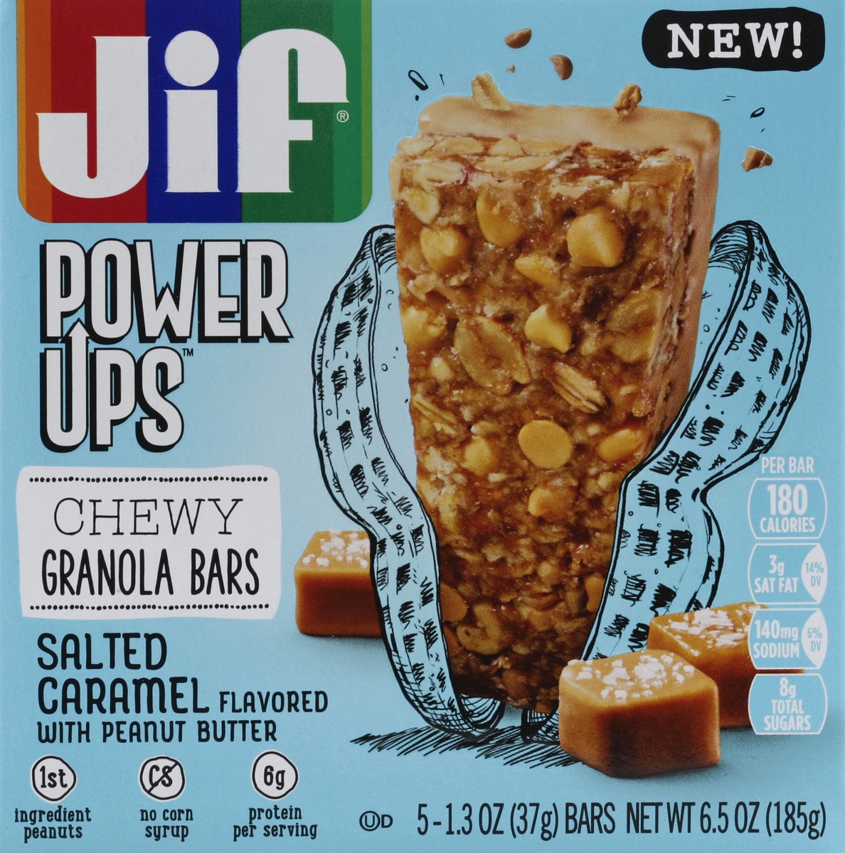 slide 4 of 4, Jif Power Ups Salted Caramel Flavored Chewy Granola Bars, 5 ct; 1.3 oz