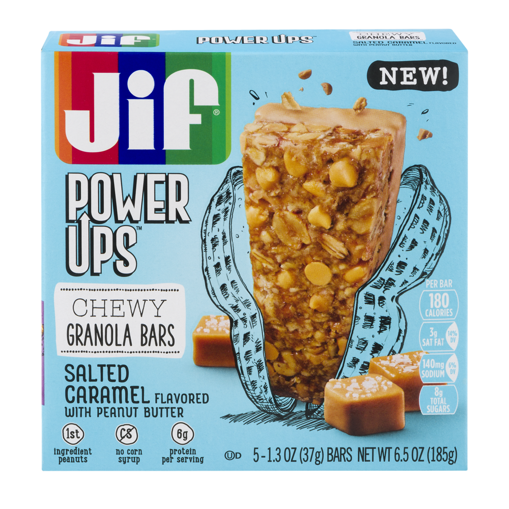 slide 1 of 4, Jif Power Ups Salted Caramel Flavored Chewy Granola Bars, 5 ct; 1.3 oz