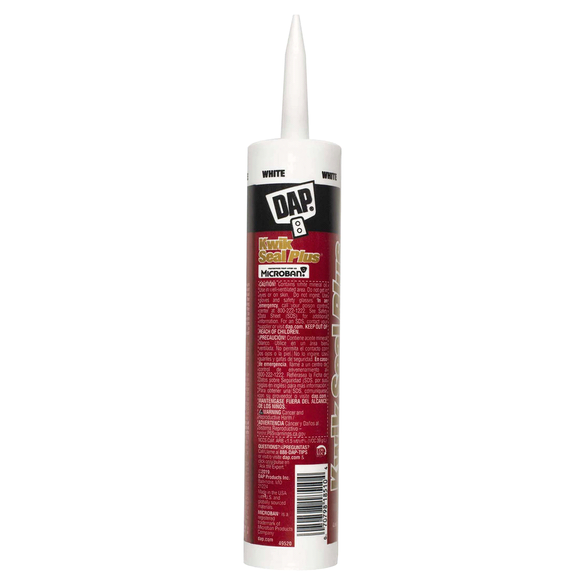 slide 7 of 9, DAP KWIK SEAL PLUS Premium Adhesive Sealant with MICROBAN - White, 10.1 fl oz