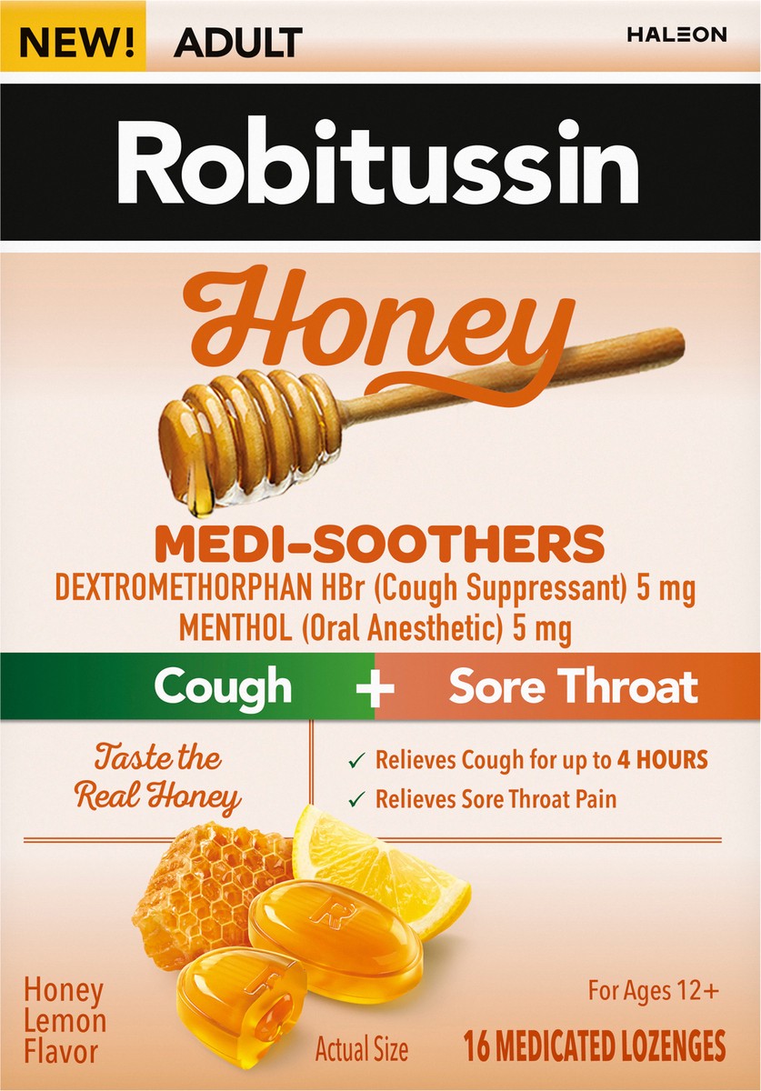 slide 12 of 14, Robitussin Medi-Soothers Honey Lemon Throat Lozenges – 16 Count, 16 ct