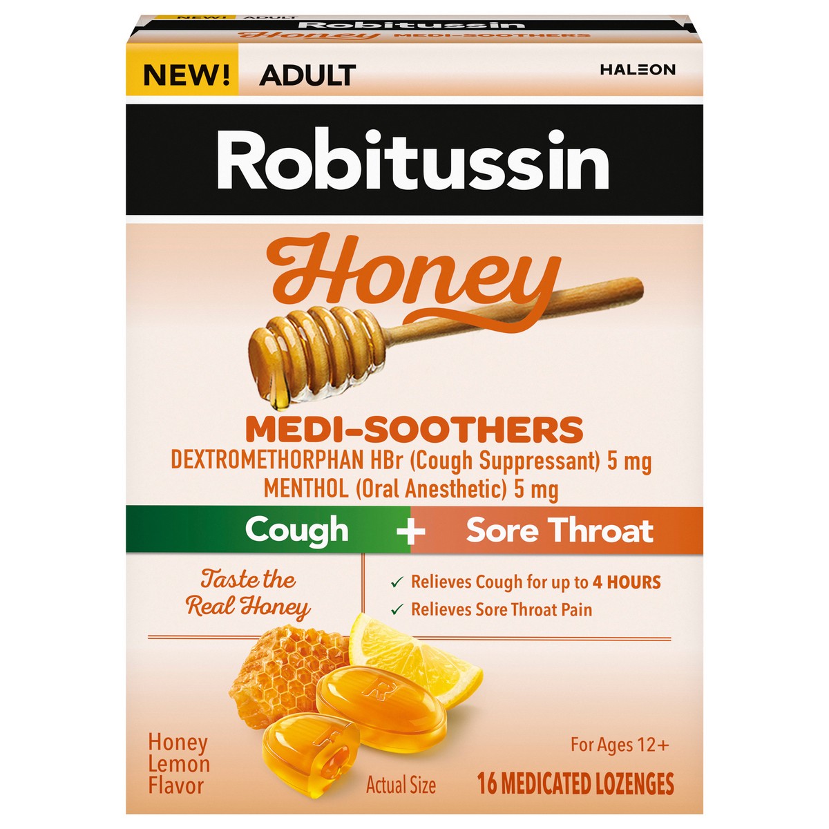 slide 5 of 14, Robitussin Medi-Soothers Honey Lemon Throat Lozenges – 16 Count, 16 ct