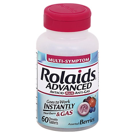 slide 1 of 1, Rolaids Antacid Plus Anti-Gas Advanced Multi-Symptom Chewable Tablets Mixed Berries, 60 ct