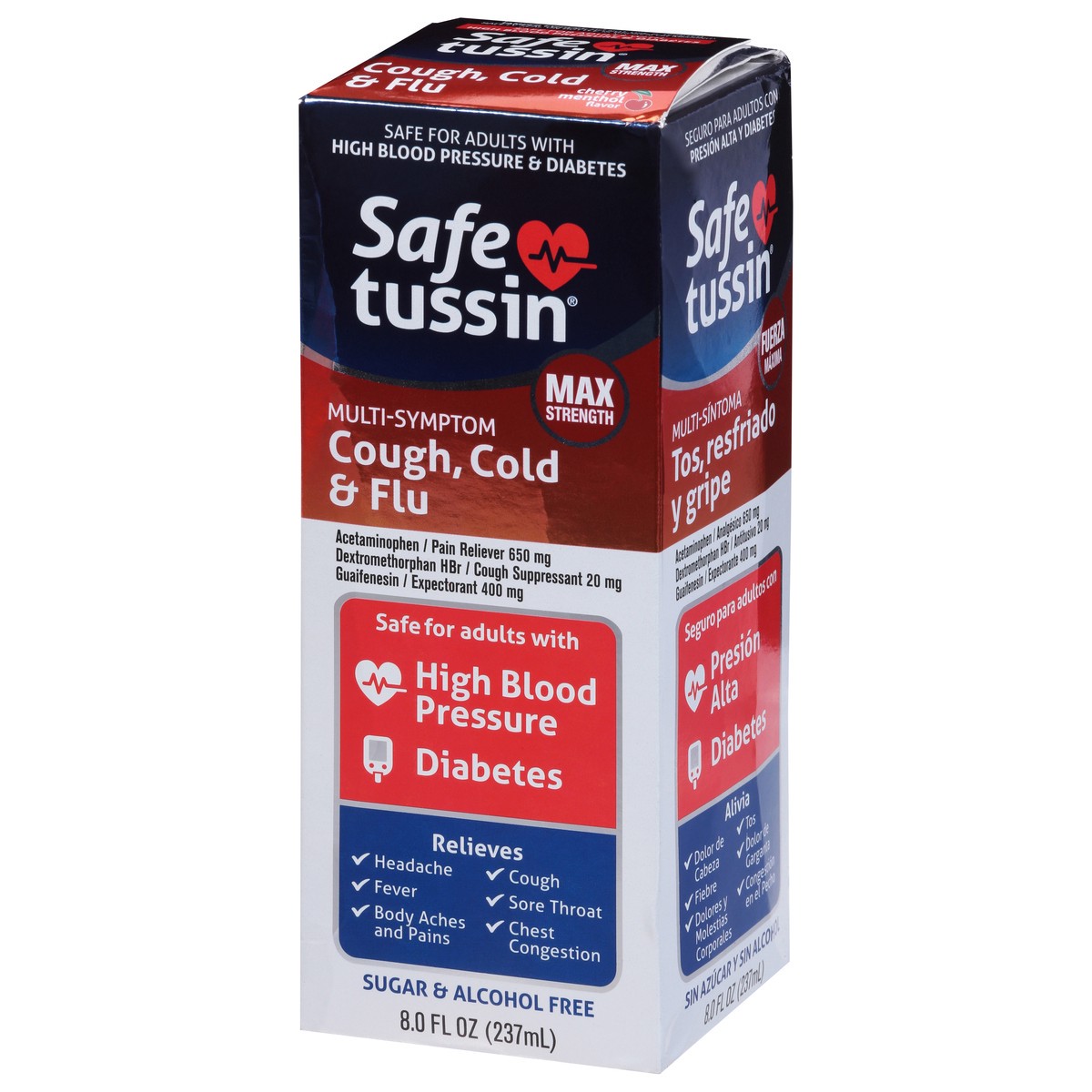 slide 5 of 9, Safetussin Multi Symptom Max Strength Cherry Menthol Flavor Cough, Cold & Flu 8.0 fl oz, 8 fl oz