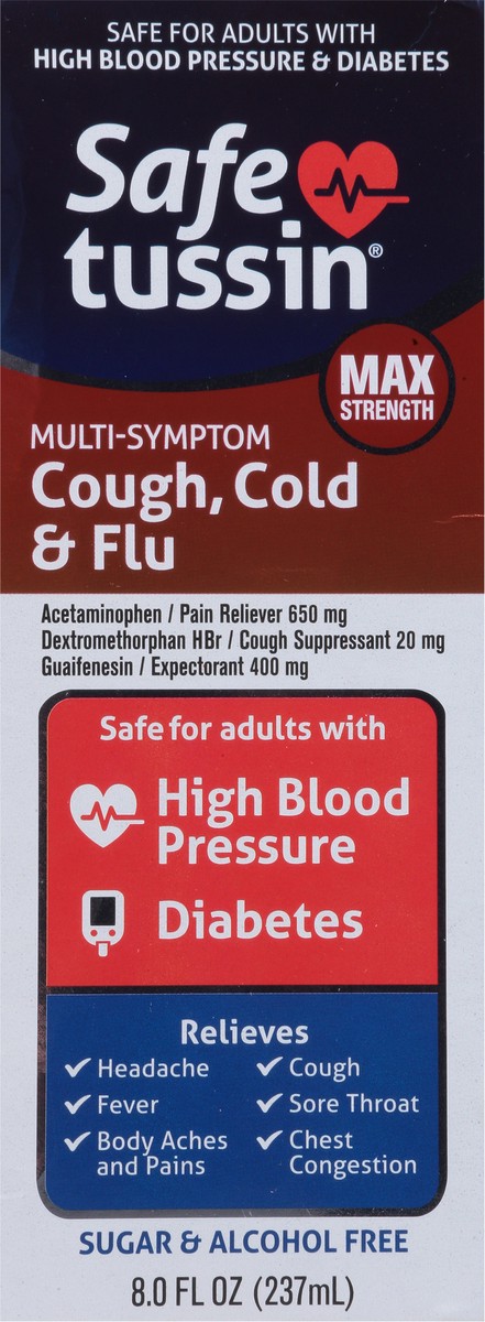 slide 8 of 9, Safetussin Multi Symptom Max Strength Cherry Menthol Flavor Cough, Cold & Flu 8.0 fl oz, 8 fl oz