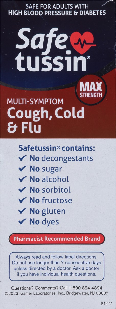 slide 2 of 9, Safetussin Multi Symptom Max Strength Cherry Menthol Flavor Cough, Cold & Flu 8.0 fl oz, 8 fl oz