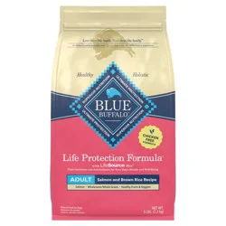 Blue Buffalo Life Protection Formula Adult Dry Dog Food, Helps Build and Maintain Strong Muscles, Made with Natural Ingredients, Salmon & Brown Rice Recipe, 5-lb. Bag