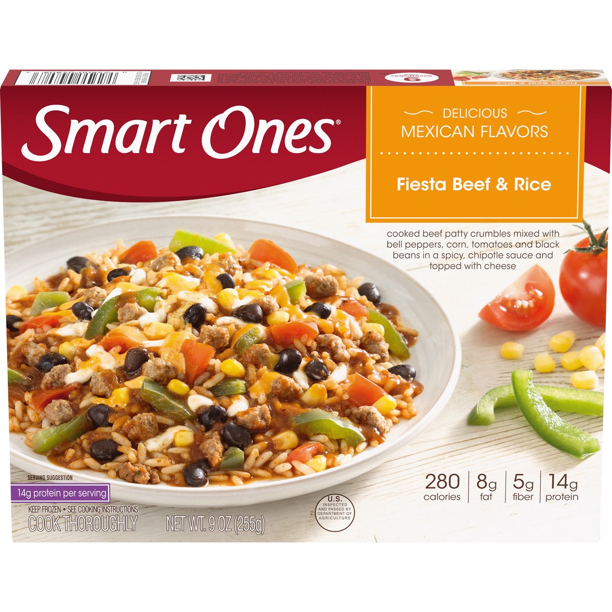 slide 1 of 10, Smart Ones Delicious Mexican Flavors Fiesta Beef & Rice Frozen Entree 9 oz. Box, 9 oz