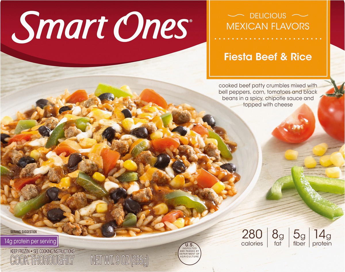 slide 9 of 10, Smart Ones Delicious Mexican Flavors Fiesta Beef & Rice Frozen Entree 9 oz. Box, 9 oz