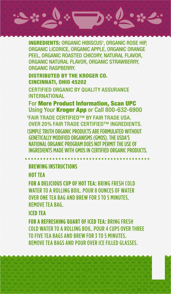 slide 5 of 5, Simple Truth Organic Hibiscus Strawberry Raspberry Tea - 20 ct, 20 ct