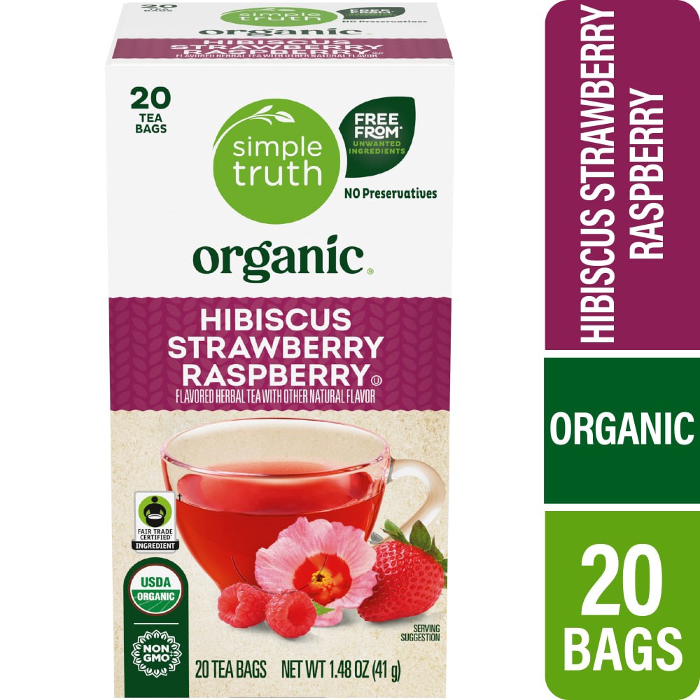 slide 1 of 5, Simple Truth Organic Hibiscus Strawberry Raspberry Tea - 20 ct, 20 ct