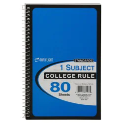 Top Flight Standards 80 Sheets College Rule 1 Subject Notebook