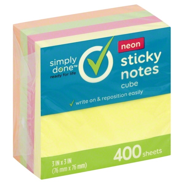 slide 1 of 1, Simply Done Sticky Notes 3inx3in, 400 ct