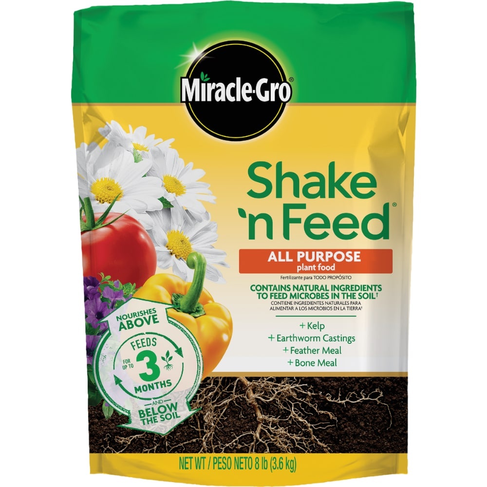 slide 1 of 1, Miracle-Gro Shake 'N Feed All Purpose Continuous Release Plant Food - 8 Pound Refill Bag, 1 ct