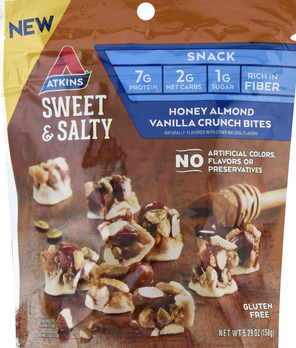 slide 5 of 13, Atkins Honey Almond Sweet & Salty Snack Bites, 5.29 oz