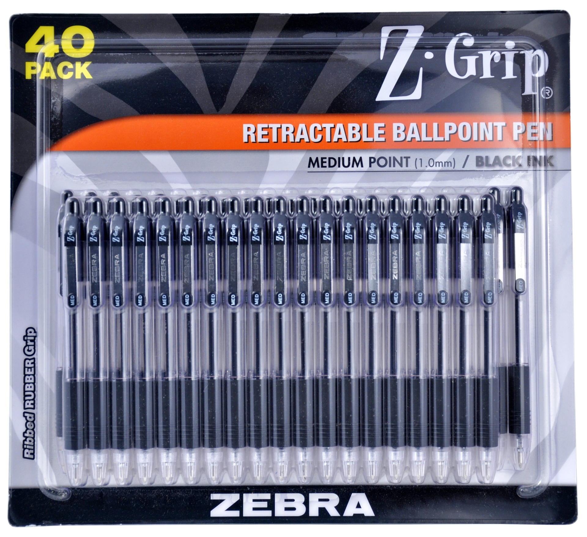 slide 1 of 1, Zebra Retractable Pens, Black, 40 ct