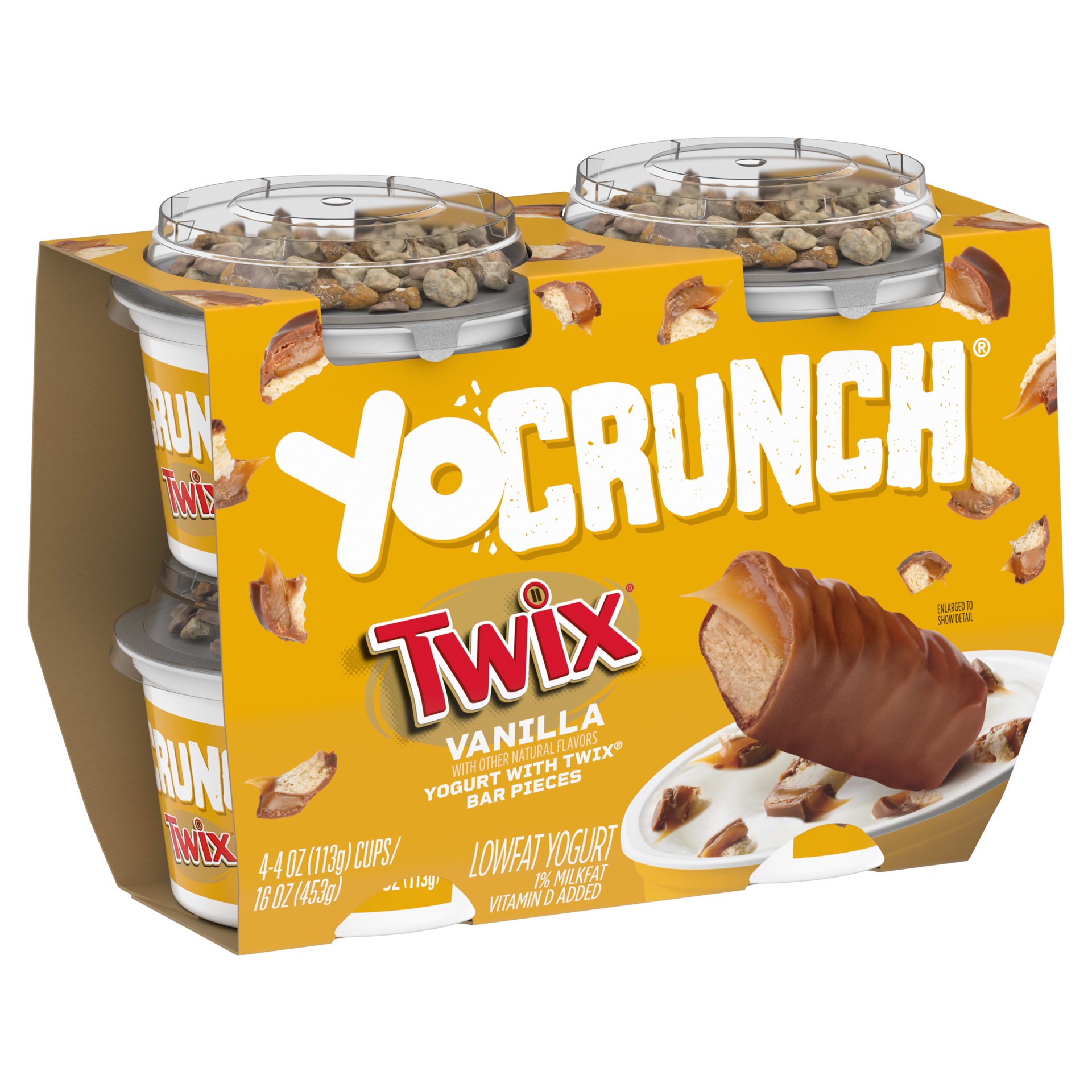 slide 3 of 5, YoCrunch Low Fat Vanilla Yogurt with Twix Candy Pieces, 4 oz., 4 Pack, 16 oz