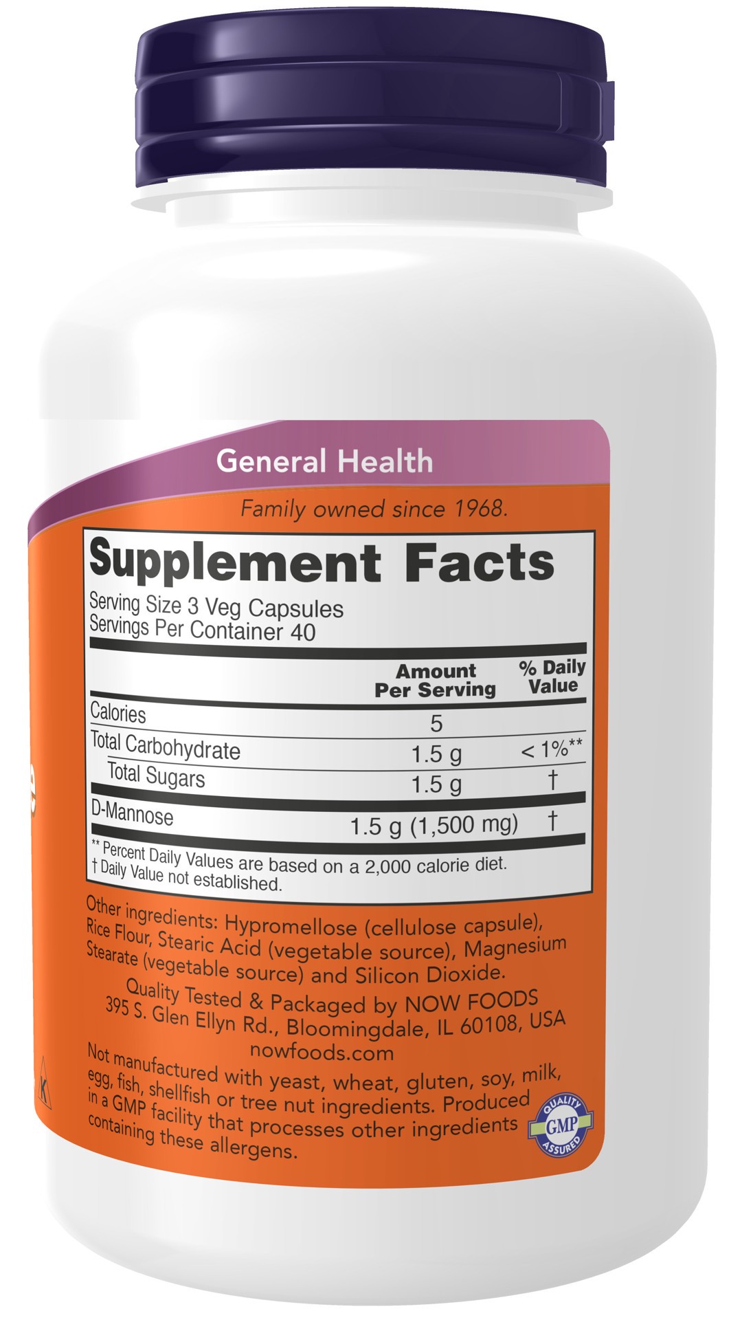 slide 3 of 4, NOW Supplements, D-Mannose 500 mg, Non-GMO Project Verified, Healthy Urinary Tract*, 120 Veg Capsules, 120 ct