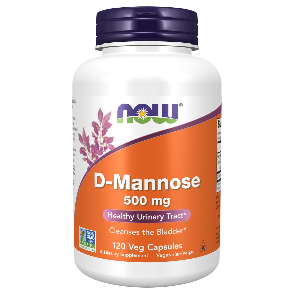 slide 1 of 4, NOW Supplements, D-Mannose 500 mg, Non-GMO Project Verified, Healthy Urinary Tract*, 120 Veg Capsules, 120 ct