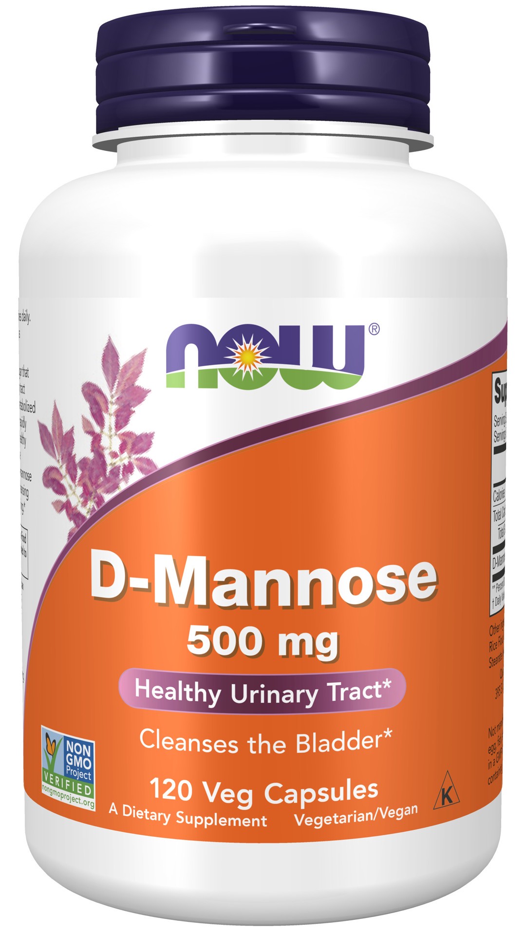 slide 1 of 4, NOW D-Mannose 500 mg - 120 Veg Capsules, 120 ct