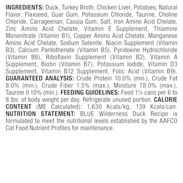 slide 8 of 13, Blue Buffalo Wilderness High Protein Grain Free, Natural Adult Pate Wet Cat Food, Duck 3-oz Can, 3 oz