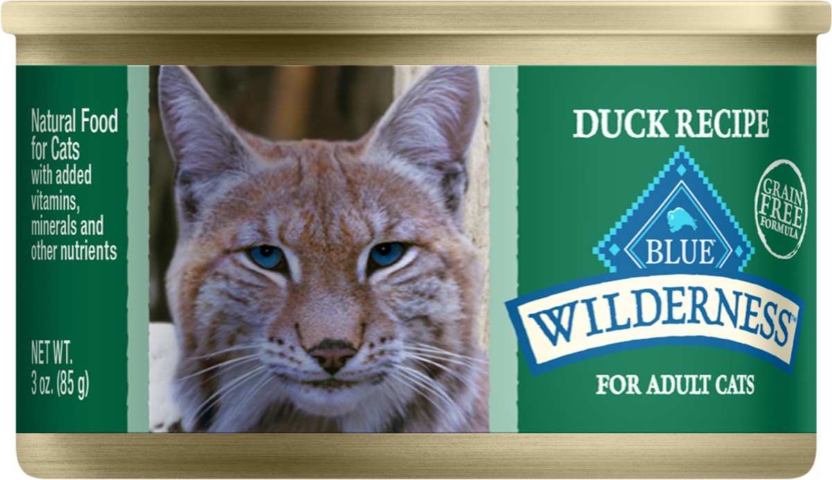 slide 1 of 13, Blue Buffalo Wilderness High Protein Grain Free, Natural Adult Pate Wet Cat Food, Duck 3-oz Can, 3 oz