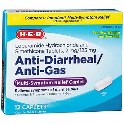 slide 1 of 1, H-E-B Anti-Diarrheal Anti Gas, 12 ct