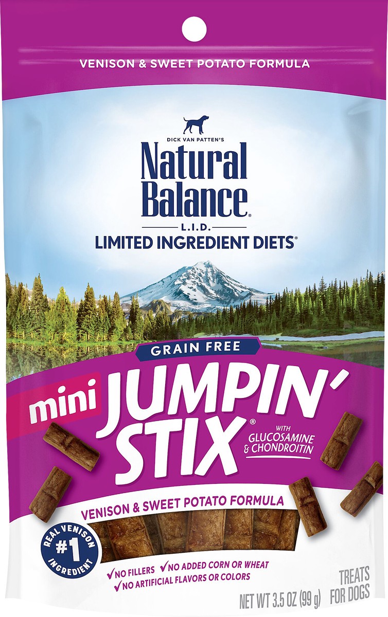 slide 6 of 8, Natural Balance L.I.D. Limited Ingredient Diets Mini Jumpin' Stix Grain Free Venison & Sweet Potato Formula Treats for Dogs 3.5 oz, 3.5 oz