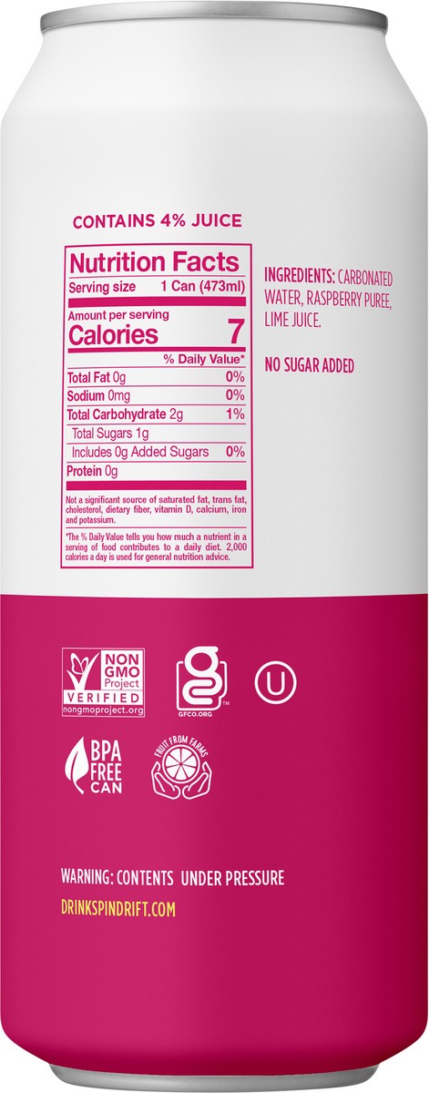 slide 5 of 7, Spindrift 16 oz. Raspberry Lime Sparkling Water Can, 16 fl oz