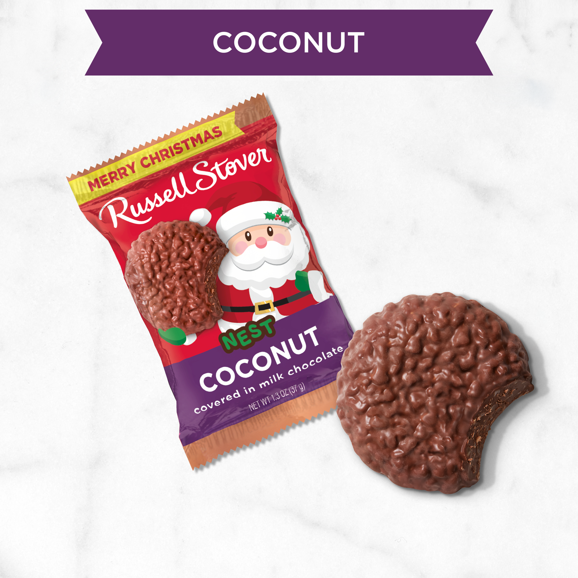 slide 2 of 3, RUSSELL STOVER Christmas Milk Chocolate Coconut Nest Ornament, 1.3 oz