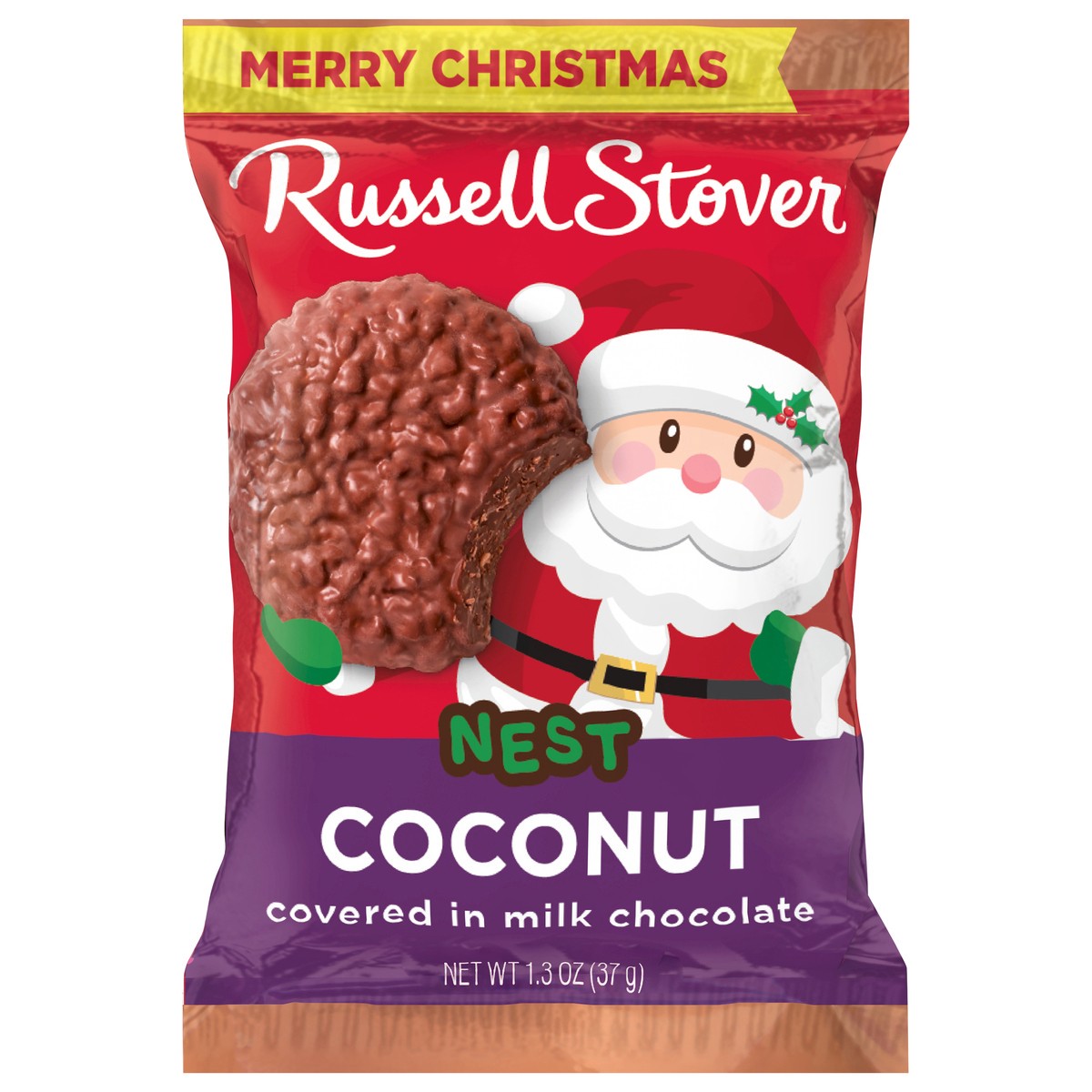 slide 1 of 3, RUSSELL STOVER Christmas Milk Chocolate Coconut Nest Ornament, 1.3 oz