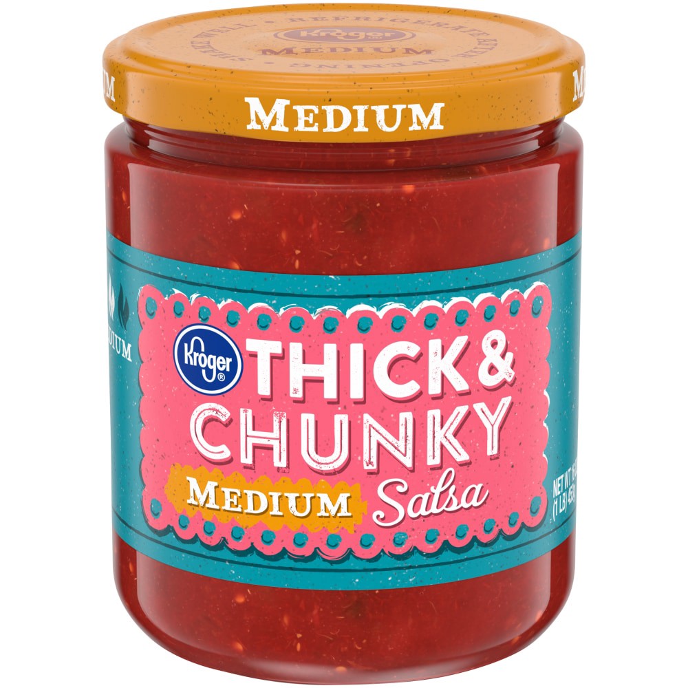 slide 1 of 3, Kroger Thick & Chunky Medium Salsa, 16 oz