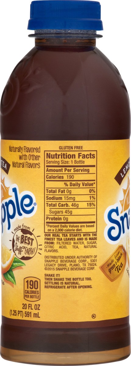 slide 5 of 9, Snapple Lemon Tea, 20 fl oz recycled plastic bottle, 20 fl oz