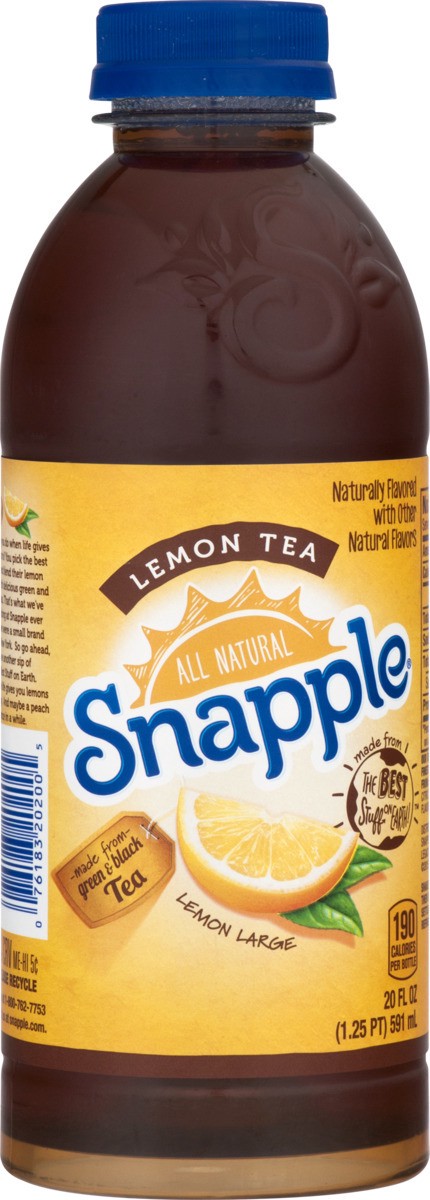 slide 8 of 9, Snapple Lemon Tea, 20 fl oz recycled plastic bottle, 20 fl oz