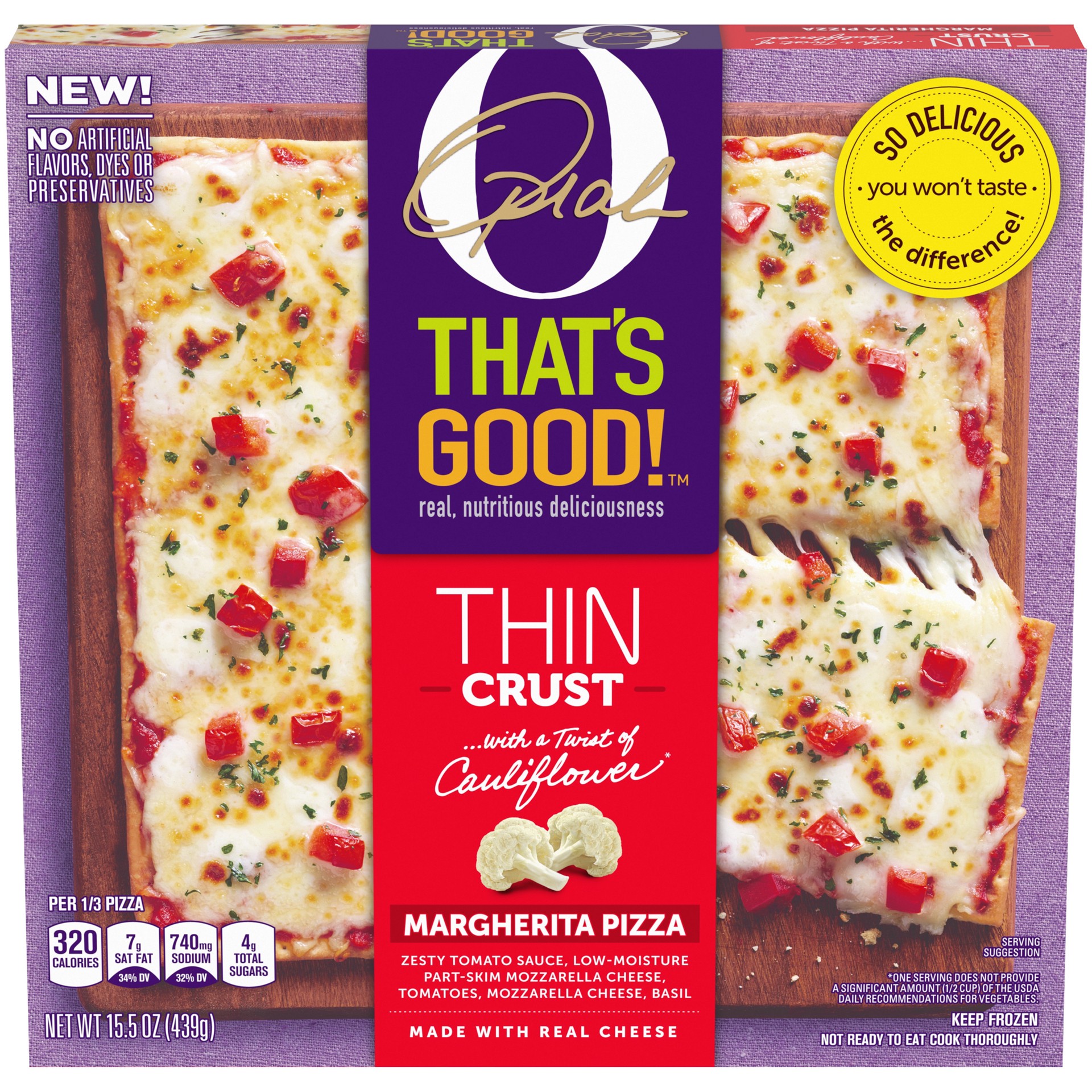 slide 1 of 5, O, That's Good! Margherita Frozen Pizza with Cauliflower Thin Crust, 15.5 oz Box, 15.5 oz