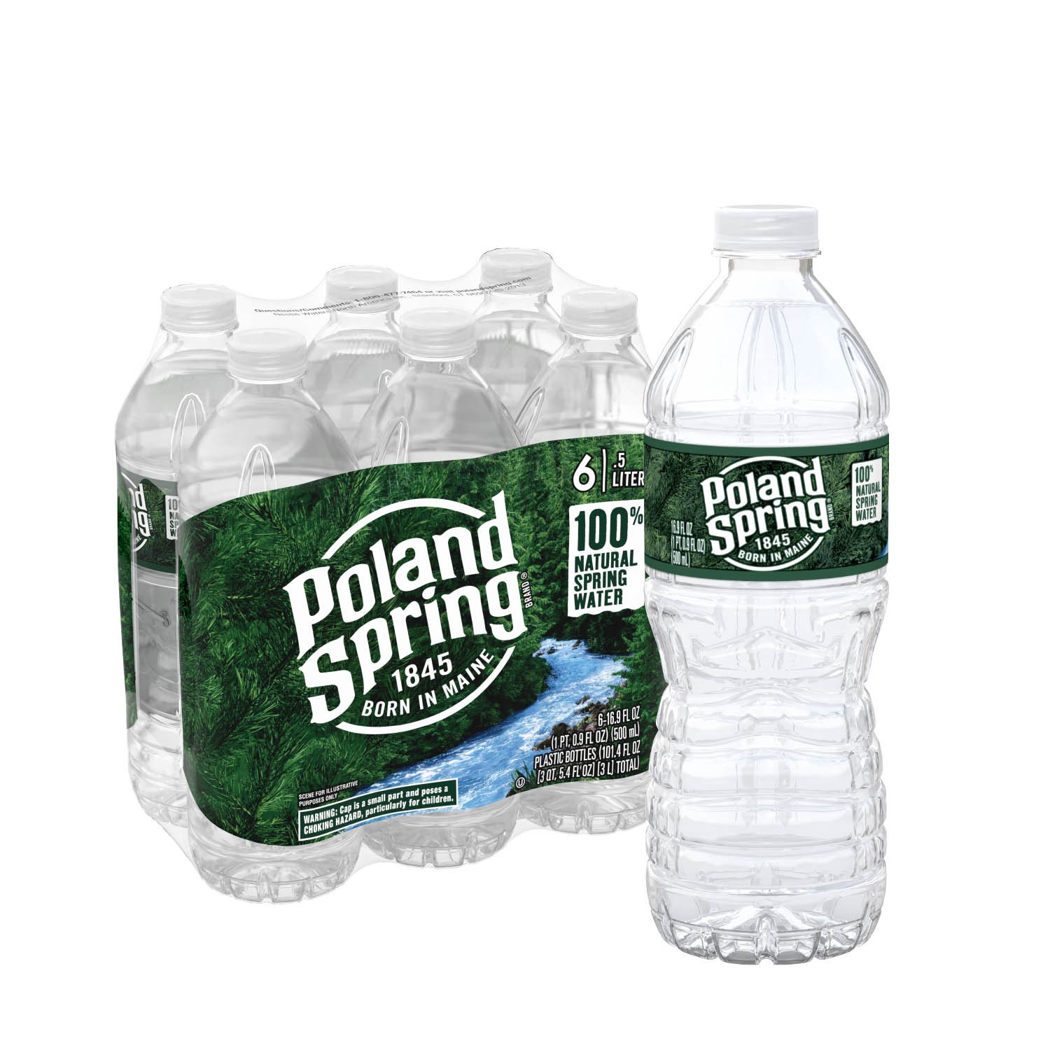 slide 5 of 5, POLAND SPRING Brand 100% Natural Spring Water, 16.9-ounce plastic bottles (Pack of 6), 16.9 fl oz