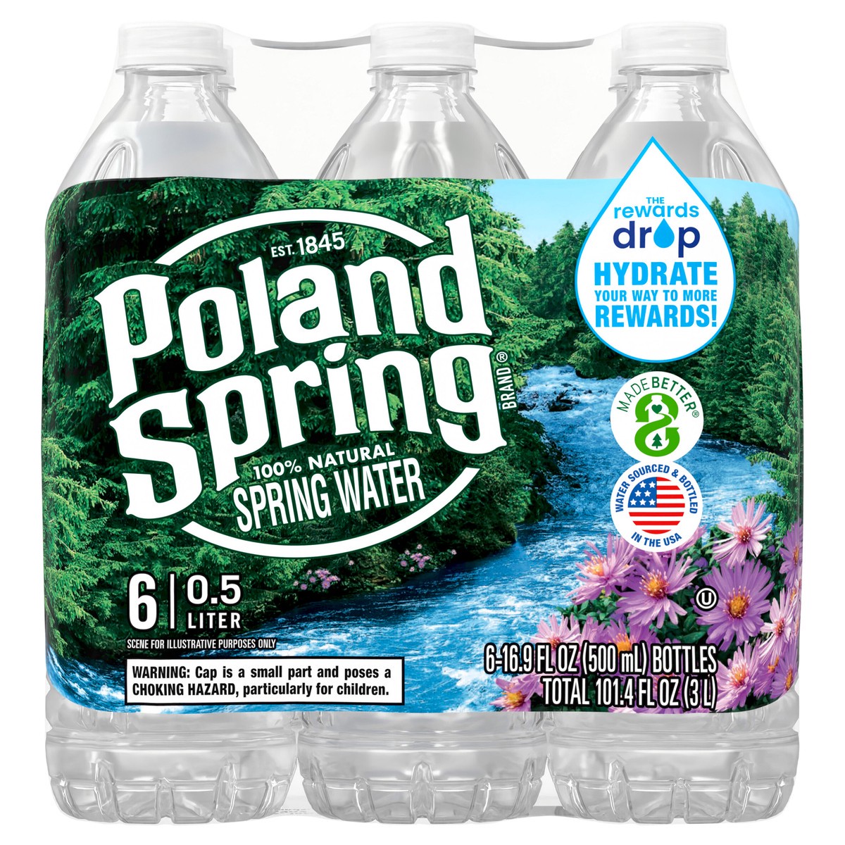 slide 1 of 5, POLAND SPRING Brand 100% Natural Spring Water, 16.9-ounce plastic bottles (Pack of 6), 16.9 fl oz