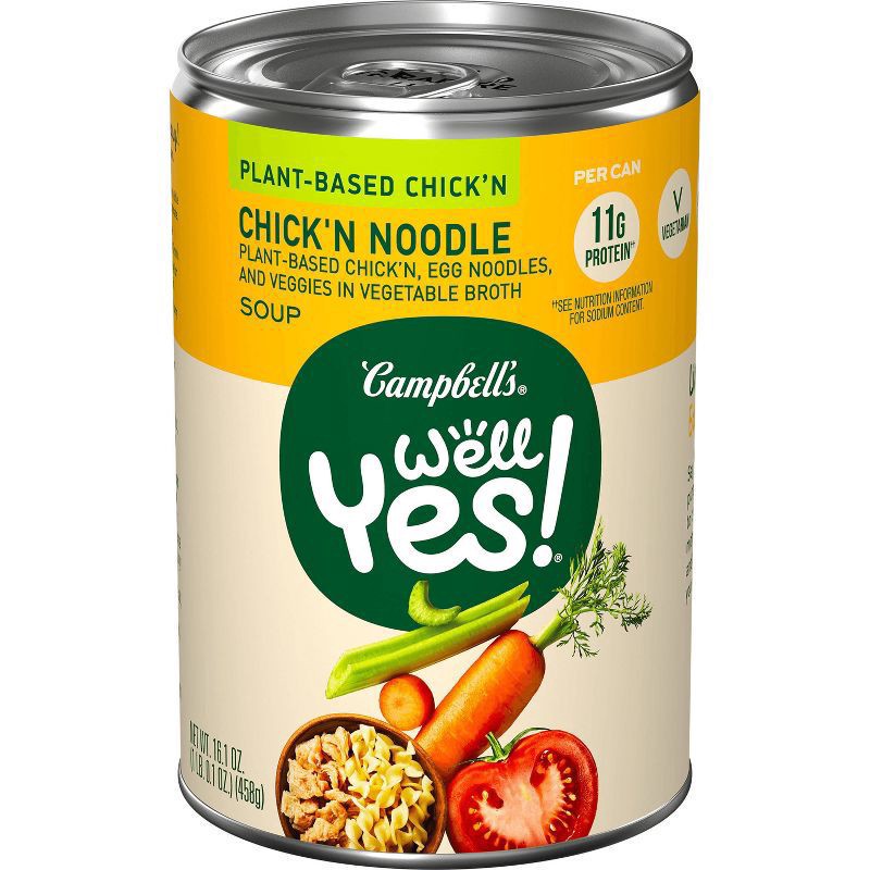 slide 1 of 1, Campbell's Plant Based Chick'n Noodle Soup, 16.1 oz