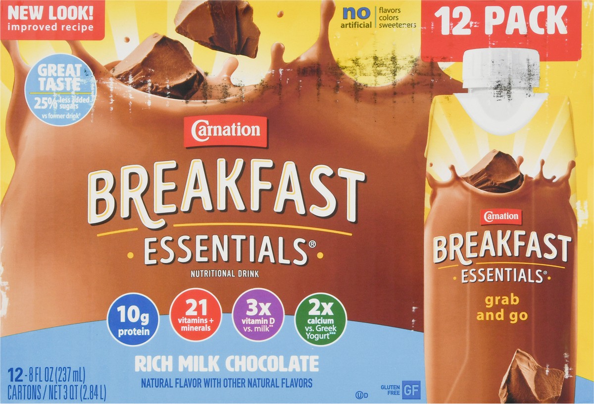 slide 11 of 15, Carnation Breakfast Essentials 12 Pack Rich Milk Chocolate Nutritional Drink 12 - 8 fl oz Cartons, 12 ct