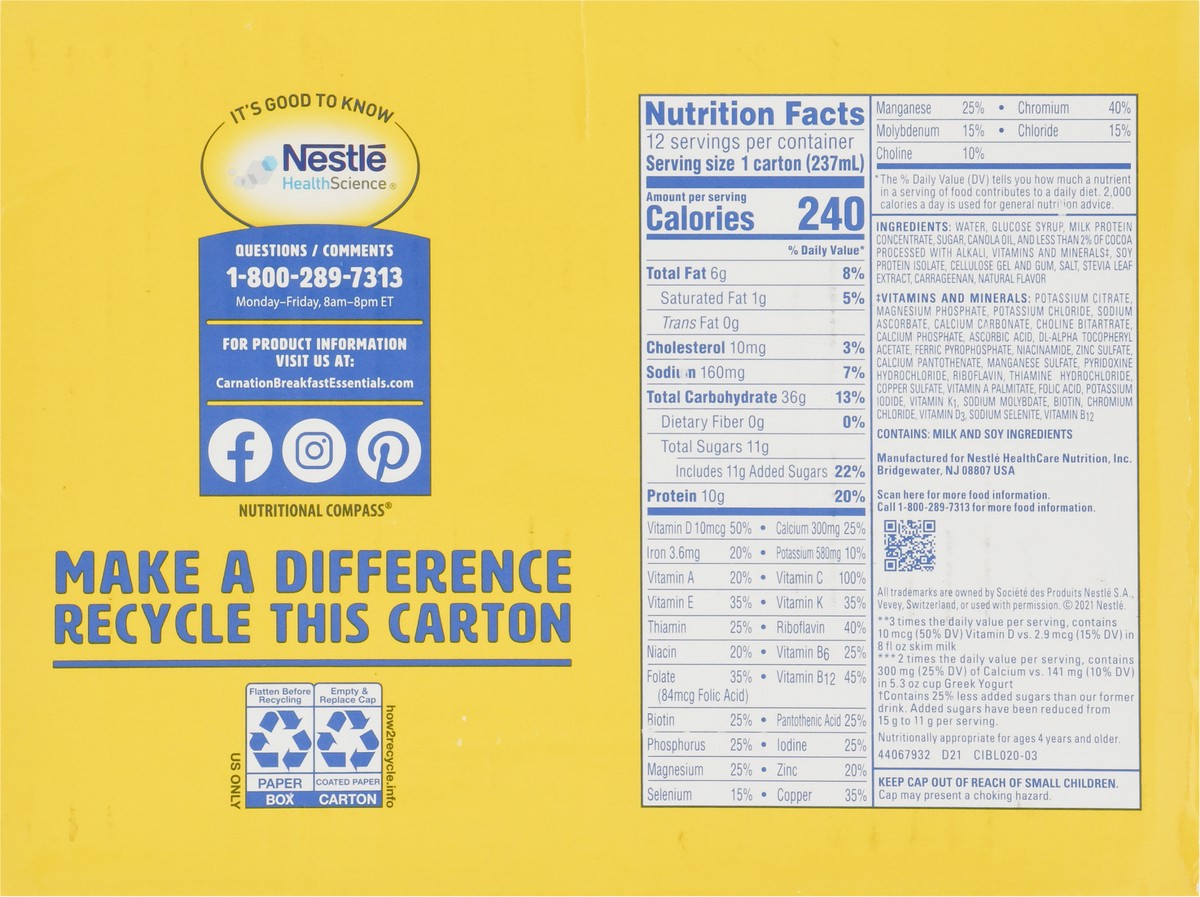 slide 6 of 15, Carnation Breakfast Essentials 12 Pack Rich Milk Chocolate Nutritional Drink 12 - 8 fl oz Cartons, 12 ct