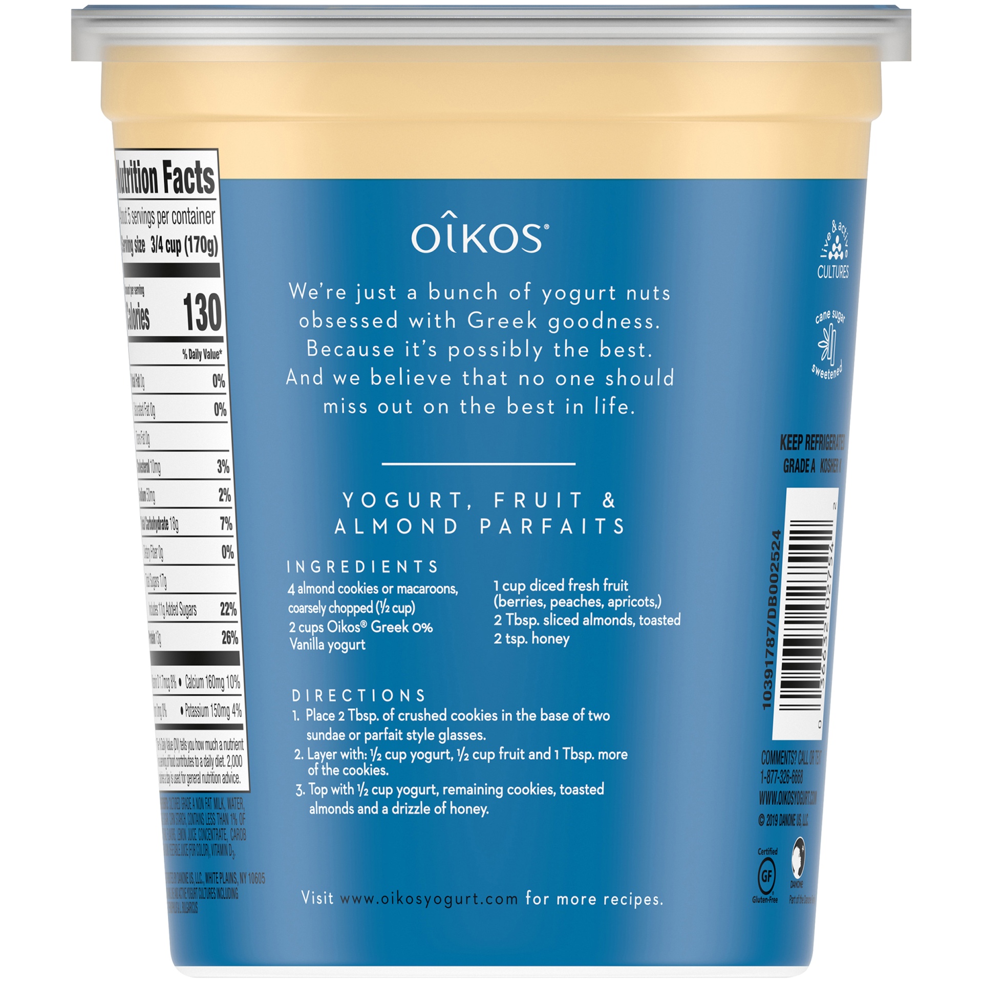 slide 4 of 5, Oikos Nonfat Vanilla Greek Yogurt, 32 oz