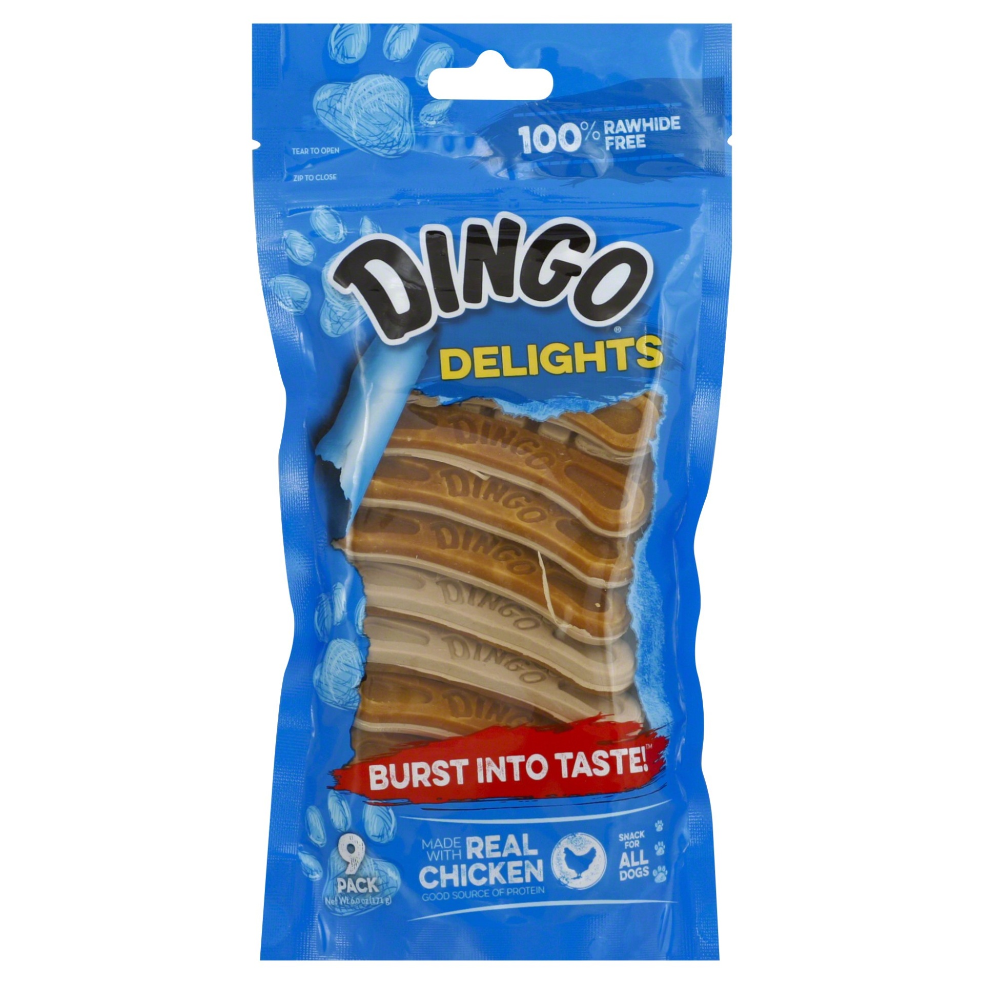 slide 1 of 7, Dingo Chicken Delights Treats, 9 ct