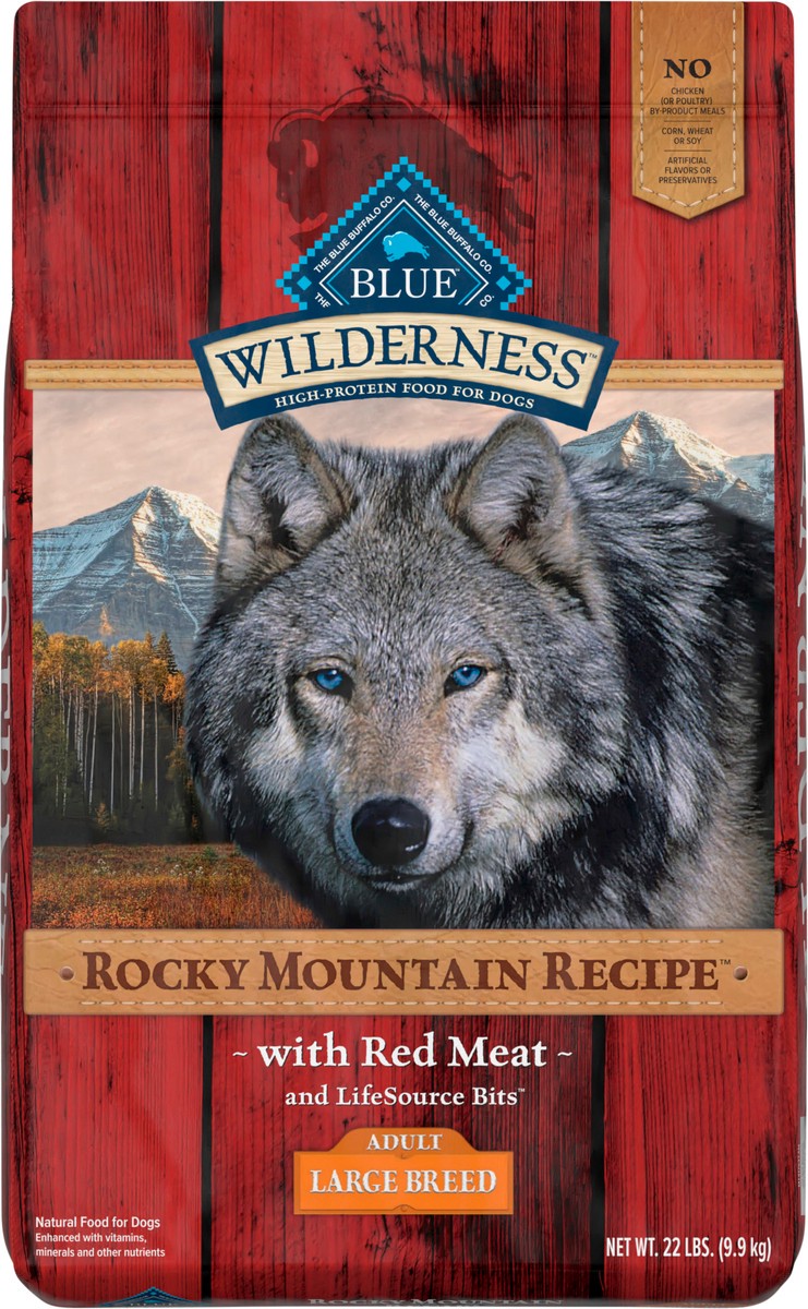 slide 1 of 9, Blue Buffalo Wilderness Rocky Mountain Recipe High Protein, Natural Adult Large Breed Dry Dog Food, Red Meat 22-lb, 22 lb