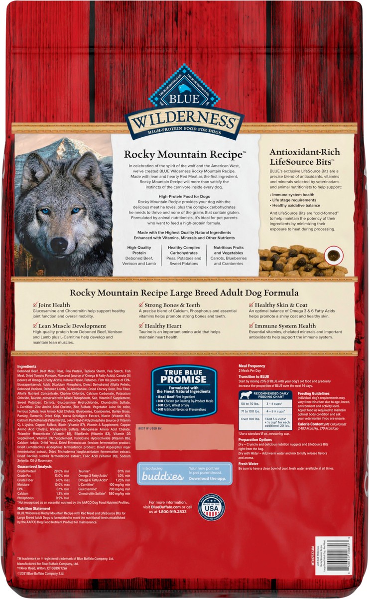 slide 2 of 9, Blue Buffalo Wilderness Rocky Mountain Recipe High Protein, Natural Adult Large Breed Dry Dog Food, Red Meat 22-lb, 22 lb