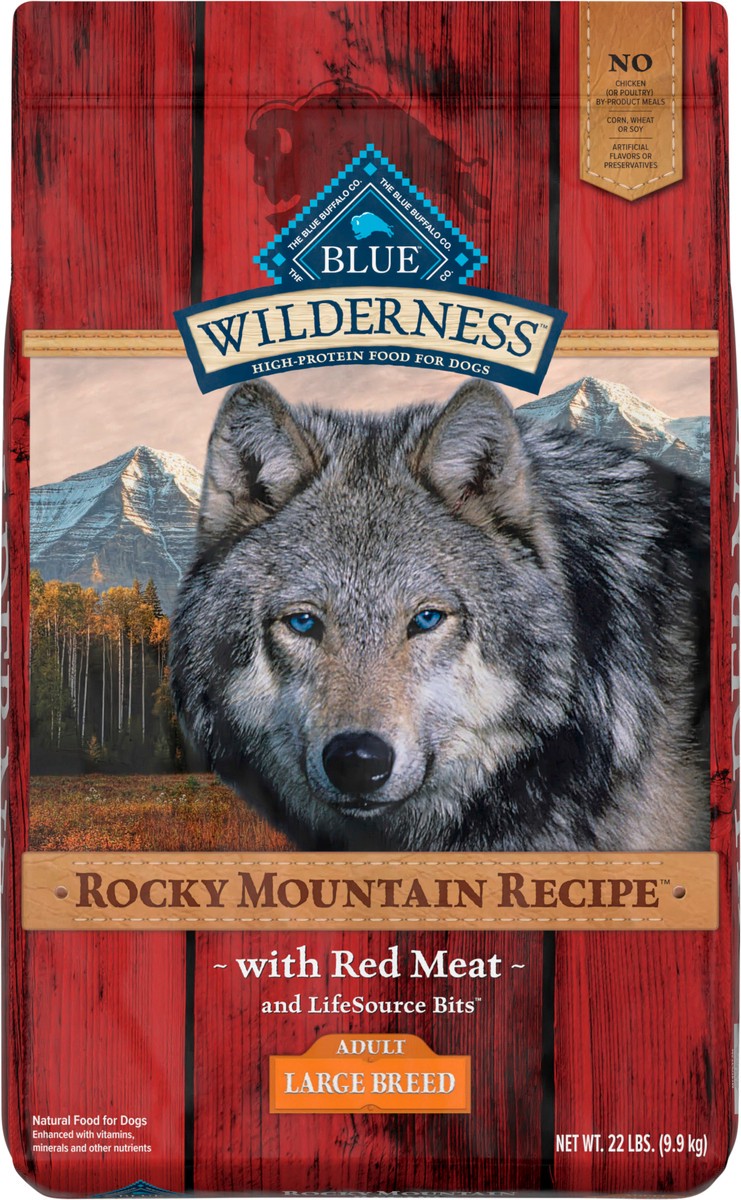 slide 3 of 9, Blue Buffalo Wilderness Rocky Mountain Recipe High Protein, Natural Adult Large Breed Dry Dog Food, Red Meat 22-lb, 22 lb