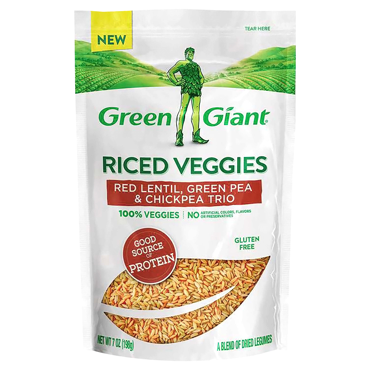 slide 1 of 1, Green Giant Riced Veggies Red Lentil Green Pea & Chickpea Trio, 7 oz