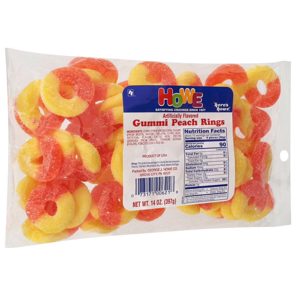 slide 2 of 9, Howe Peach Gummi Rings 14 oz, 14 oz